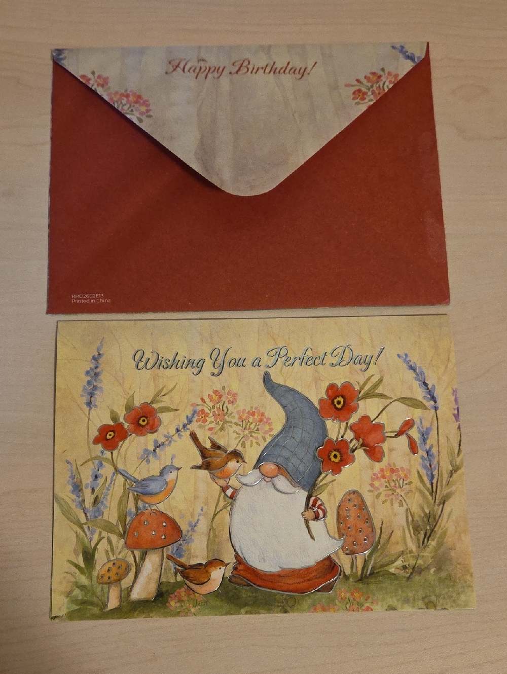 Creatively Designed Gnome Birthday Card with Matching Envelope